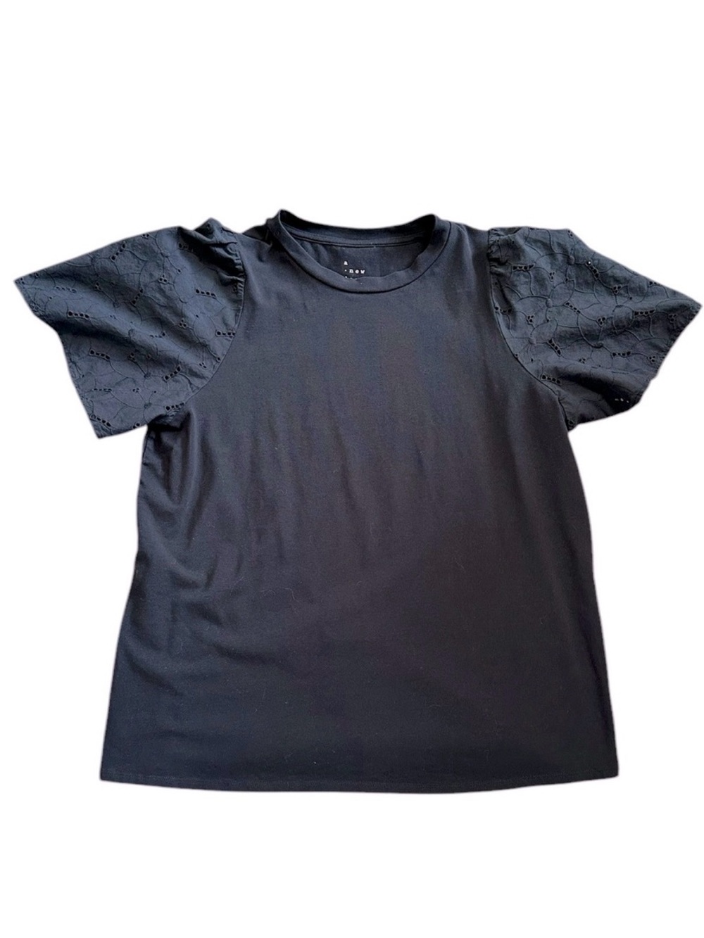 A NEW DAY black tshirt with eyelet flutter sleeves size Large